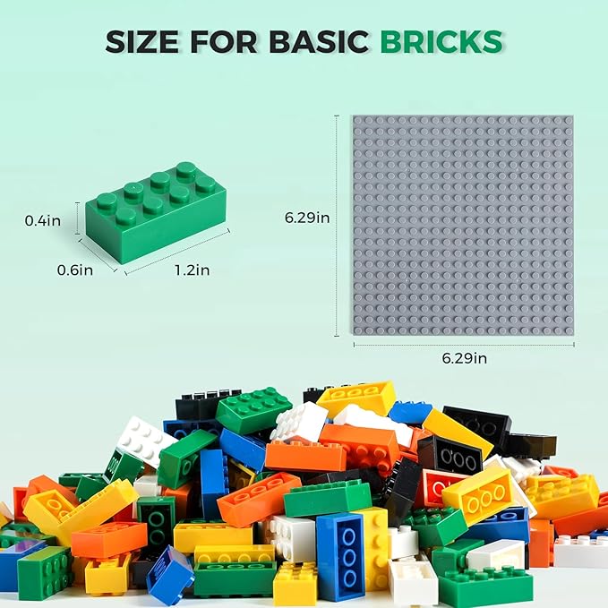 500 Piece Classic Building Bricks and 1 Gray Baseplate, 2x4 Bricks Bulk Creative Building Toys, Blocks Bulk for Kids Ages 6+, 7 Colors