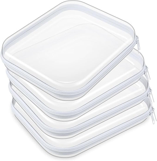 Hoolerry 4 Pcs Hard Clear Zipper Case Transparent Cases for Snacks Makeup Bag Plastic Storage Box Containers for Building Blocks, Puzzles, Cosmetics(White,9.8 x 7.9 x 2 in)