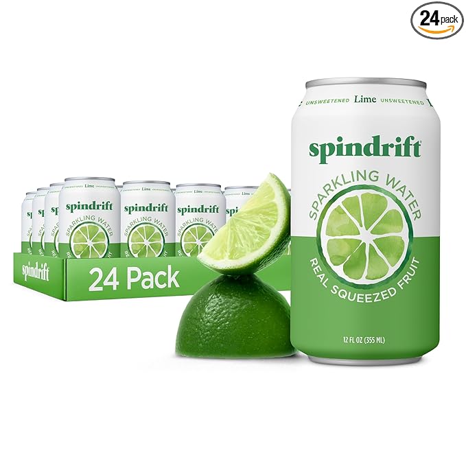 Spindrift Sparkling Water, Lime Flavored, Made with Real Squeezed Fruit, 12 Fl Oz Cans, Pack of 24 (Only 4 Calories per Can)