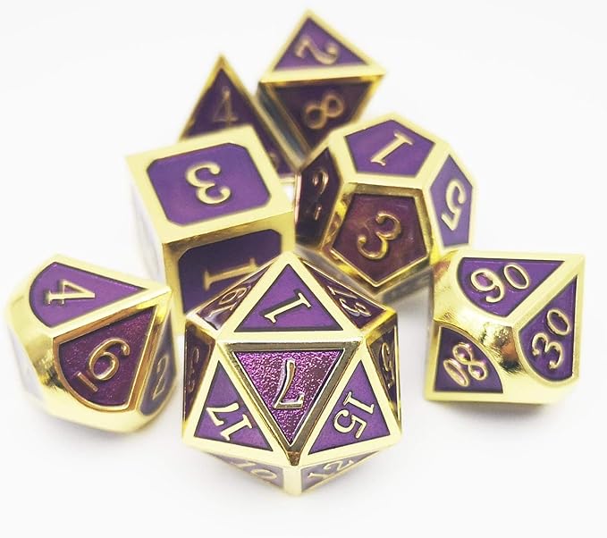 Haxtec D&D Metal Dice Set Gold Purple DND Dice for Dungeons and Dragons Gifts RPG Roleplaying Dice