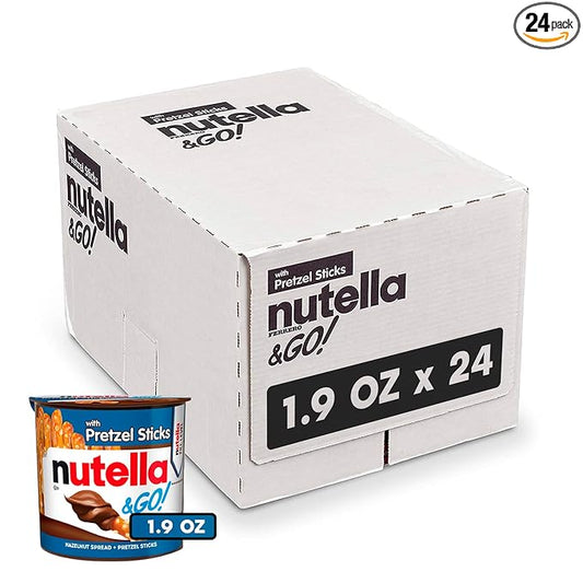 Nutella & GO! Bulk 24 Pack, Hazelnut and Cocoa Spread with Pretzel Sticks, Stocking Stuffers, Snack Cups, 1.9 oz Each