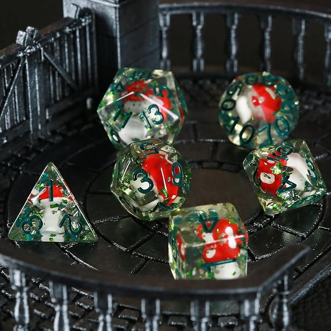 OriCraft Mushrooms Dice DND Dice Set with Poisonous Mushrooms Inside Dungeons and Dragons Polyhedral Role Playing Gaming Dices D20 Dice 7 Set Halloween Dices