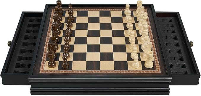 12.5’’ Wooden Chess Set, Magnetic Chess Pieces with 2 Built-in Storage Drawers - Chess Broad Game for Beginner, Kids, Adults - 2 Bonus Extra Queens