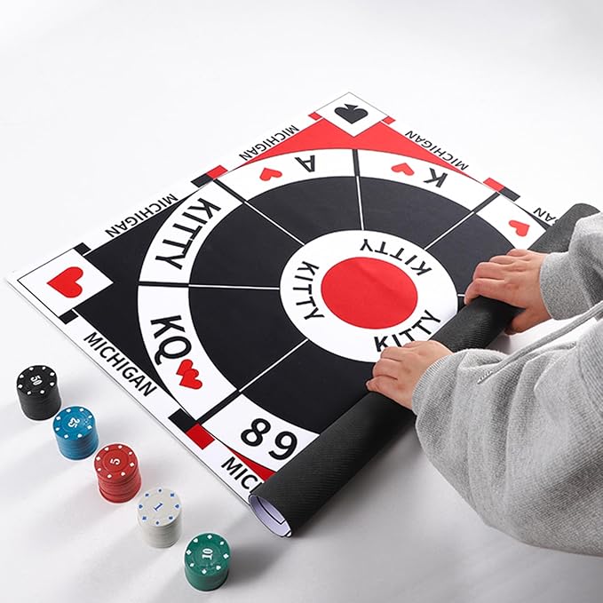 23.6 Inches Tripoley Game Tripoli Board Game Anti-Slip Mat,Combination of Michigan Rummy, Hearts and Poker,200 Pokers,2 Boxes of Cards,1 Storage Bag