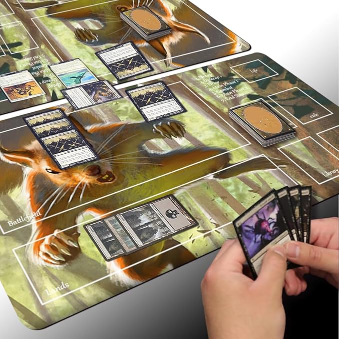 Board Game MTG Playmat Games Size 60X35 cm CCG Compatible for TCG RPG CCG Play mats (Squirrel-Token-Zone)