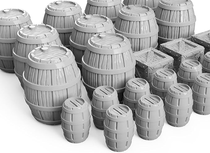 3DEGOS Barrels and Crates Set DND Terrain 28mm for Dungeons and Dragons, D&D, Pathfinder, Warhammer 40k, RPG, Miniatures, Age of Sigmar, Tabletop, D and D, Dungeons and Dragons Gifts