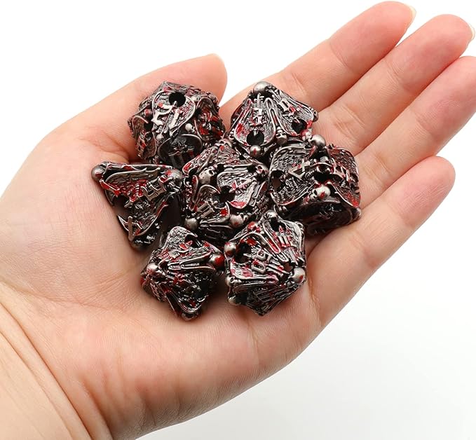 DND Dice,Metal Dice Set with Box HNCCESG,Hollow Dice Set of 7,Game dice for Dungeons and Dragons,Role Playing Dice Gaming D&D Dice for Board Game RPG Warhammer (Angel Blood Splatter)