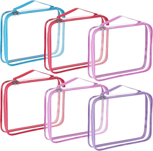 Sanwuta 6 Packs Toy Storage Bags, PVC Organizing Case Bags with Zipper, Waterproof Toy Container for Board Games, Building Blocks, Puzzles, Small Toys and Kids Books(Large,Cute Colors)