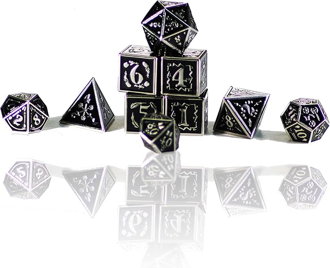 Metal Dice Set Collection for DND and All TRPG Games (Nightwatch, Silver 10 Set)