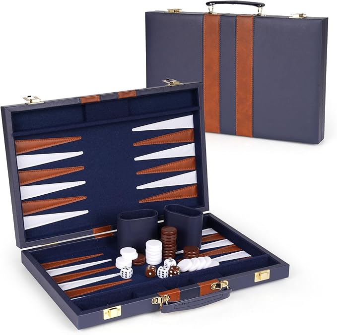 15 Inch Backgammon Sets for Adults ,Classic Family Board Game with Premium Folding Leather Backgammon Case, Portable Travels Strategy Backgammon Game Set