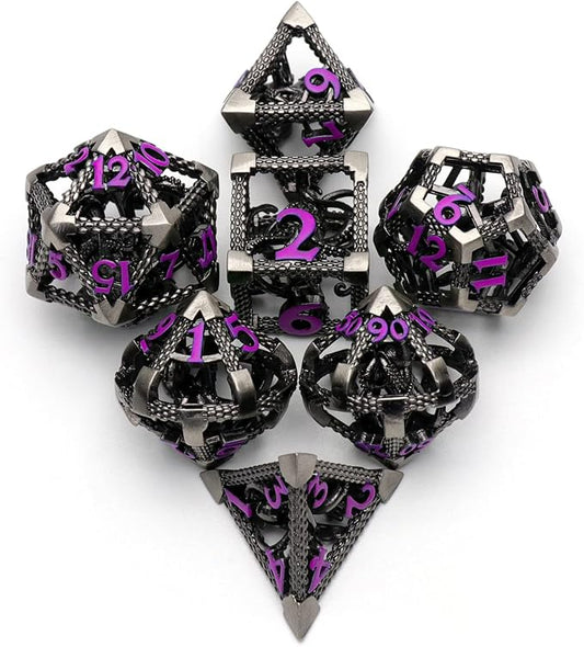 DND Dice for Dungeons and Dragons Polyhedral Dice Set Metal Role Playing D&D Dice HNCCESG Hollow Cthulhu Gaming for Table Game RPG (Purple Number)