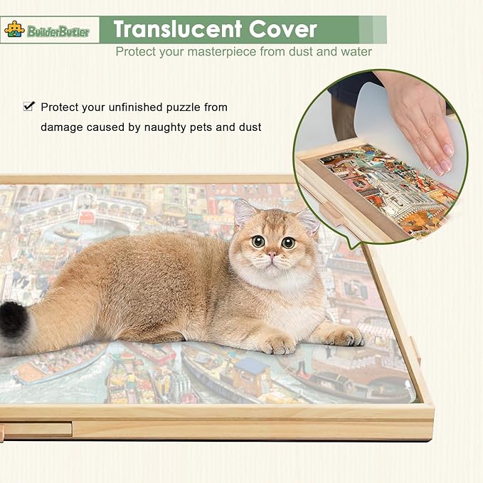 2000 Pieces Rotating Puzzle Board with 6 Drawers,40.16"x28.5" Portable Wooden Jigsaw Puzzle Table with Lazy Susan Spinning Cover for Adults