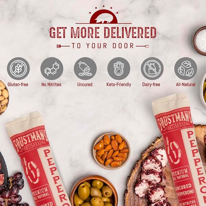 Foustman's Salami Pork and Beef Pepperoni, Nitrate-Free, Naturally Cured, Gluten-Free, Dairy-Free, Pack of 3, 8 Oz Each