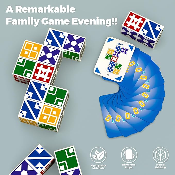 Family Board Game for Kids & Adults, Block Puzzle Games for Boys & Girls Ages 4-8 8-12, 2+ Player Card Matching Puzzles for Children 3+ Year Olds