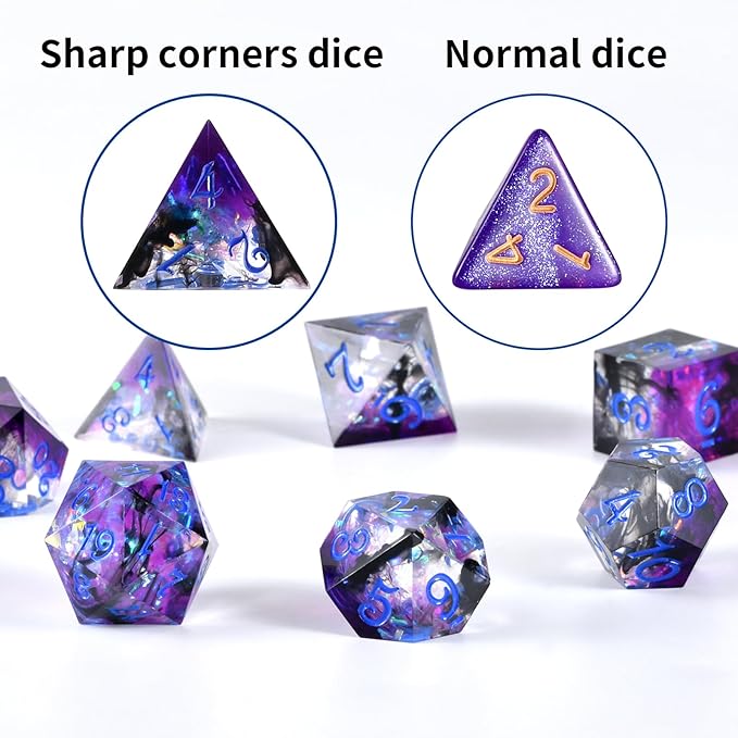 OriCraft Dark Magic Dice DND Dice Set Dungeons and Dragons Polyhedral Role Playing Gaming Dices Black Underwater World D20 Dice Sharp Corners Dices Magical World 7 Set Halloween Dices