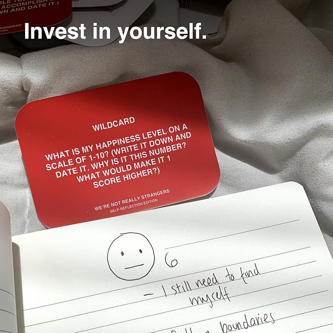 WE'RE NOT REALLY STRANGERS Self-Reflection Edition Card Game – 52 Introspective Cards, Pen, & Journal - for Emotional Growth for Singles, Couples, Adults, & Teens, Ages 15+, 1-2 Players