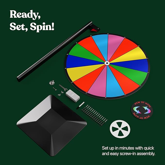 T-SIGN 24 Inch Dual Use Spinning Prize Wheel 14 Slots Color Tabletop and Floor Roulette Wheel of Fortune with Dry Erase Marker and Eraser Win The Fortune Spinner Game for Carnival Trade Show