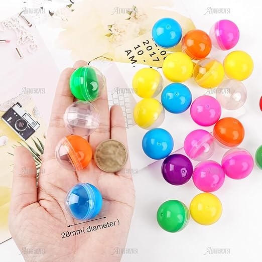 AUEAR, Colorful Small Round Capsules 1.1 Inch Vending Machine Empty Plastic Gumball Containers for Party Favor Prize (50 Packs)