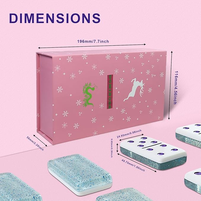 Dominoes Set for Adults, Double 6 Dominos Game Set with 28 Domino Tiles Double with Upscale Gift Boxes -7 Polyhedral Dice -Classic Board Games (Light Blue)