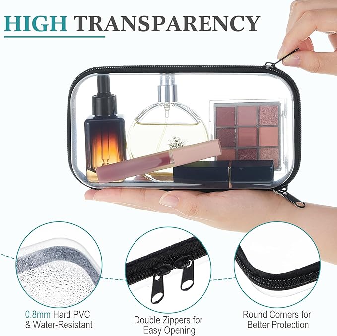Hoolerry 4 Pcs Hard Clear Zipper Case Transparent Cases for Snacks Makeup Bag Plastic Storage Box Containers for Building Blocks, Puzzles, Cosmetics(Black and White,7.5 x 3.9 x 2 in)