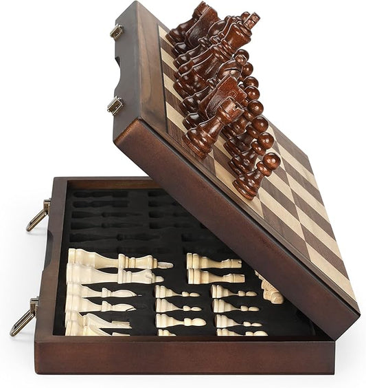 Magnetic Wooden Chess Set for Adults Kids 12'' Chess Board with Handmade Pieces, Folding Portable Travel Unique Chess Sets Game for Tournament Professional Beginner