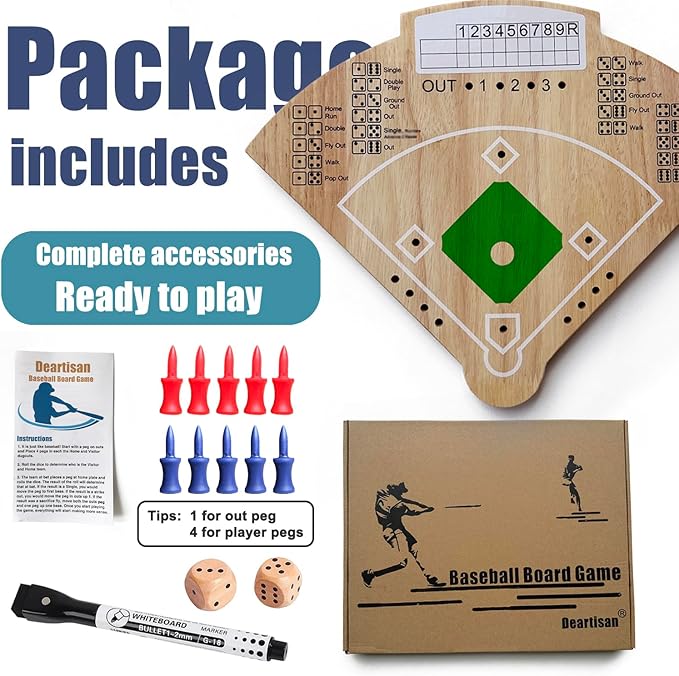 Baseball Board Game, Oak Made Leisure Game for Sport Battle Table Game for Family Party Holiday Coffee Travel Time Gameboard