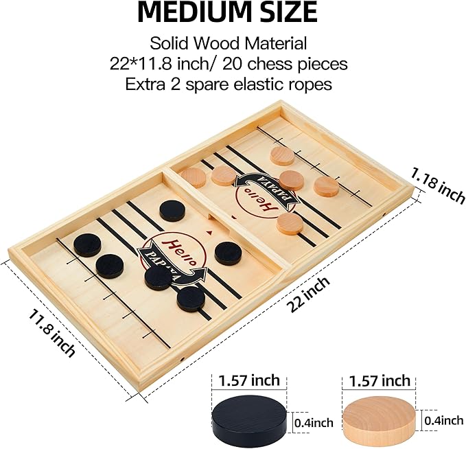 Fast Sling Puck Game - Test Your Speed and Accuracy with This Fast-Paced Wooden Air Hockey Desktop Battle Board Game - Guaranteed Fun Gifts for Family Night or Friends Party