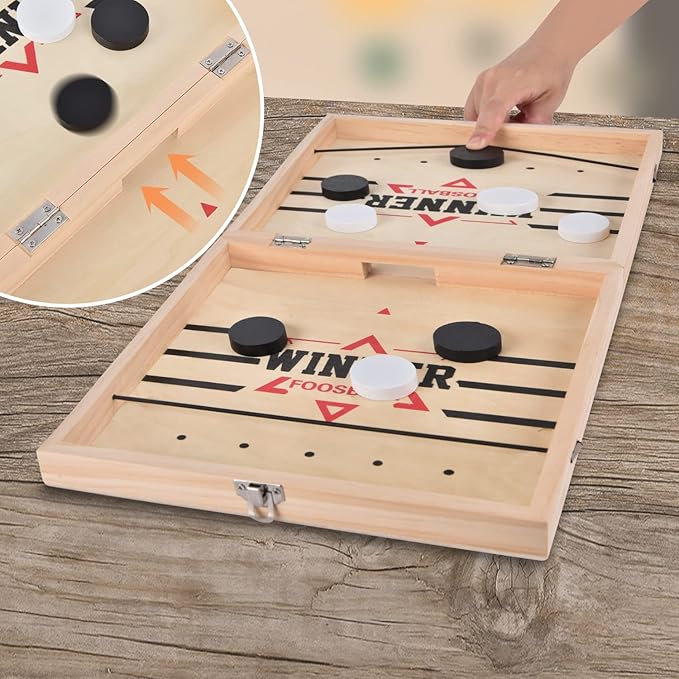 22.8" Foldable Large Fast Sling Puck Game, Slingshot Games Toy for Adults -Child,Table Desktop Battle Wooden Hockey Table Game, Family Foosball Winner Board Games Toys