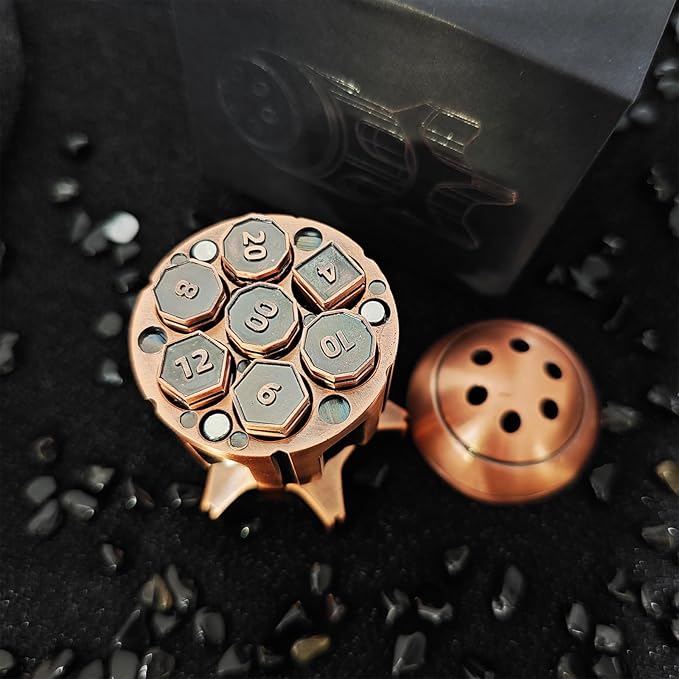 Roulette Dice Spinner for DND Dice Set, 7 Metallic Polyhedral D&D Dice with Gift Case for Dungeons and Dragon Game, RPG Role Playing Table Game Gifts (Copper)