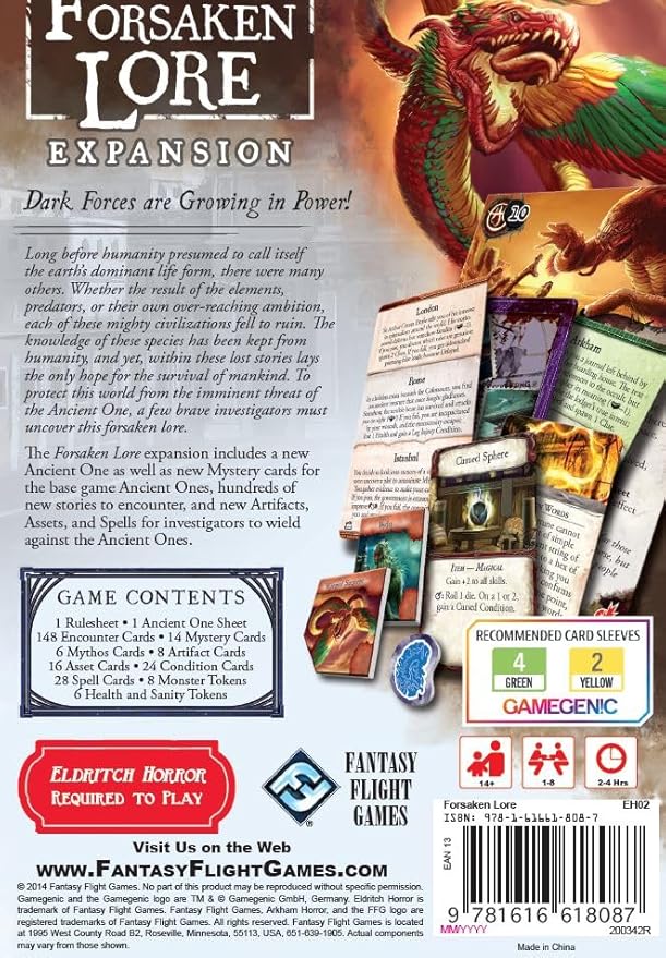 Eldritch Horror Forsaken Lore Board Game EXPANSION | Mystery Game | Cooperative Board Game for Adults and Family | Ages 14+ | 1-8 Players | Avg. Playtime 2-4 Hours | Made by Fantasy Flight Games