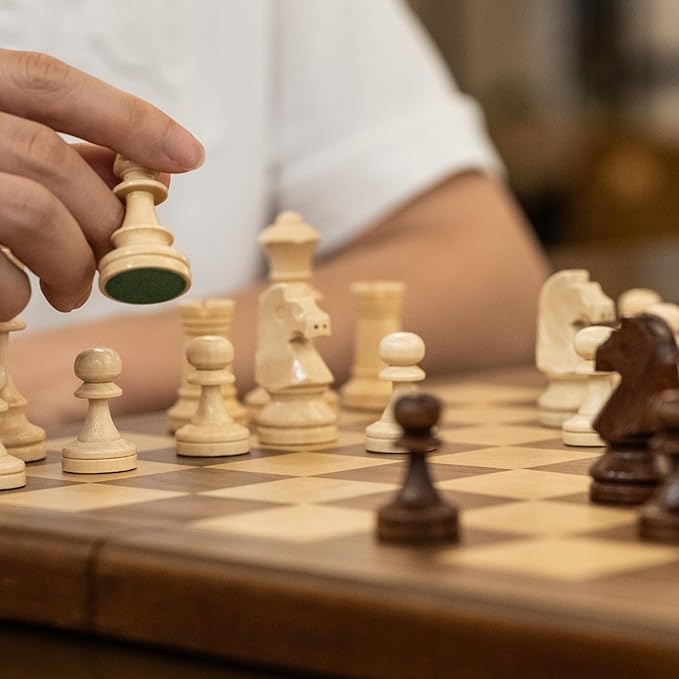 15 Inches Magnetic Wooden Chess Set, Portable Travel Chess with Magnetic Lock, Handmade 3 Inches King Height Knight Staunton Chess Pieces with 2 Extra Queen, Folding Chess Board for Adults