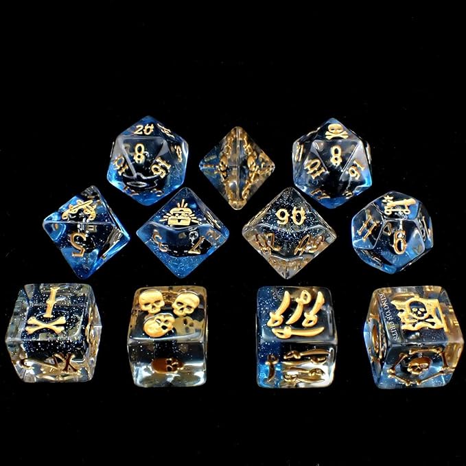 Pirates Plunder 11 Dice Set | Swashbuckler Polyhedral Dice Set | Buccaneer, Blackbeard, and Anne Bonny DND MTG Tabletop Board Game Dice
