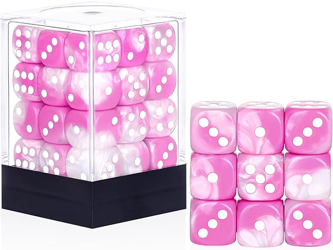 36 Pieces 12mm 6 Sided Mini Dice Set,Two Colours D6 Game Dice Set,6 Sided Standard Game Dice for Board Games Dice Games Classroom Teaching Dices Game,with Portable Gaming Box(Pink & White)