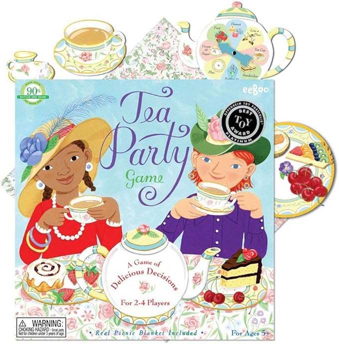eeBoo: Tea Party Spinner Game, Develops Patience and Social Skills for Children, 2 to 4 Players, 15 to 30 Minute Play Time, for Ages 3 and up