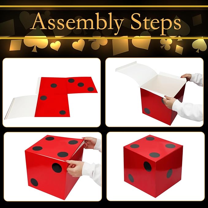 8PCS Large Casino Dice Boxes 11 Inch Casino Theme Party Decoration Jumbo Giant Dice Favor Boxes Bulk for Board Game Night Table Centerpiece Las Vegas Graduation Prom Birthday Party Supply, Multicolor