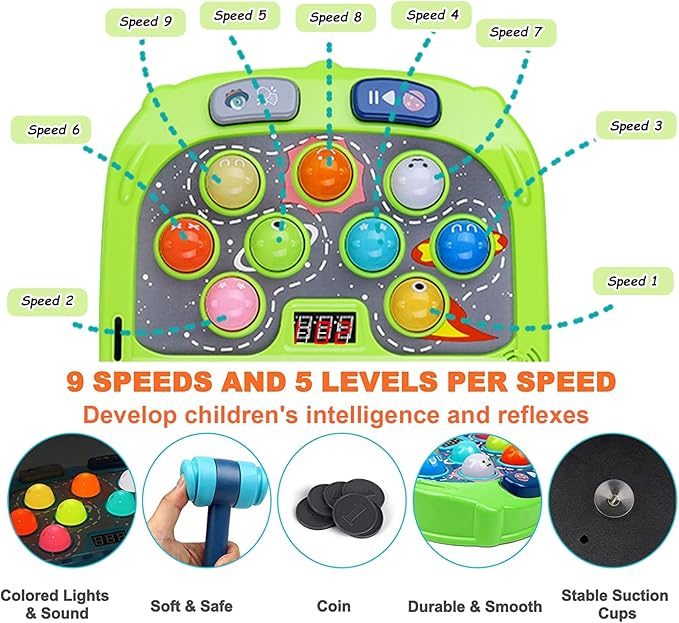 Hammer Mole Game for Toddler, Toys for 3-12 Year Old Boys and Girls, Kids Whacking Mole Game,Gifts for 3 4 5 6+ Year Old Boys, Interactive Educational Toys with Sound and Light, PK Mode with 2 Hammers