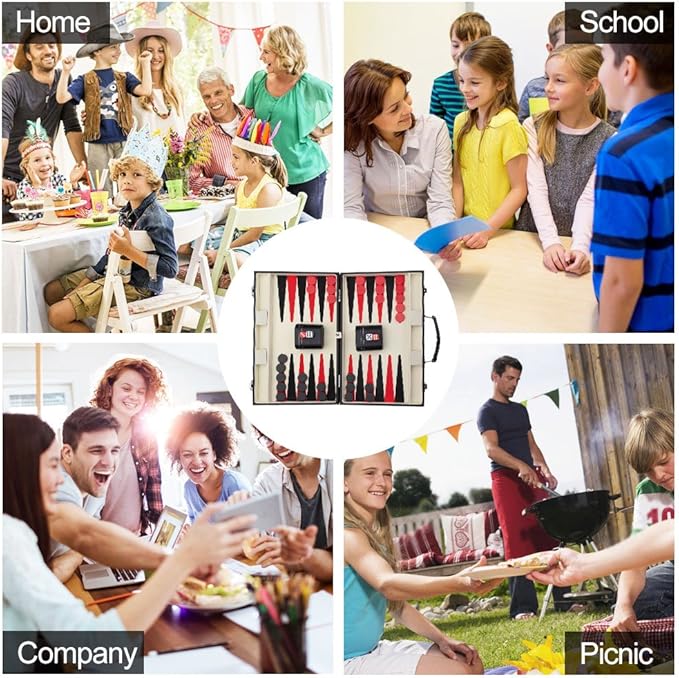 KAILE Wood Board Game, Backgammon for 2 Players, 12 Years and Up, Family Time, Travel Leatherette Carrying Case, Black and Red, 15inch, 1 Count