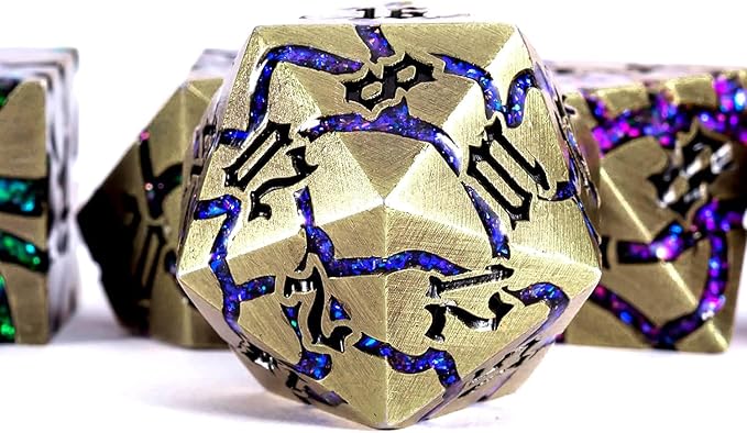 Metal DND Dice Set, 7PCS Polyhedral D&D Dice Set,Glitter Crack Dice Set for Dungeons and Dragons Role Playing Game(Antique Blue 7 Colors)