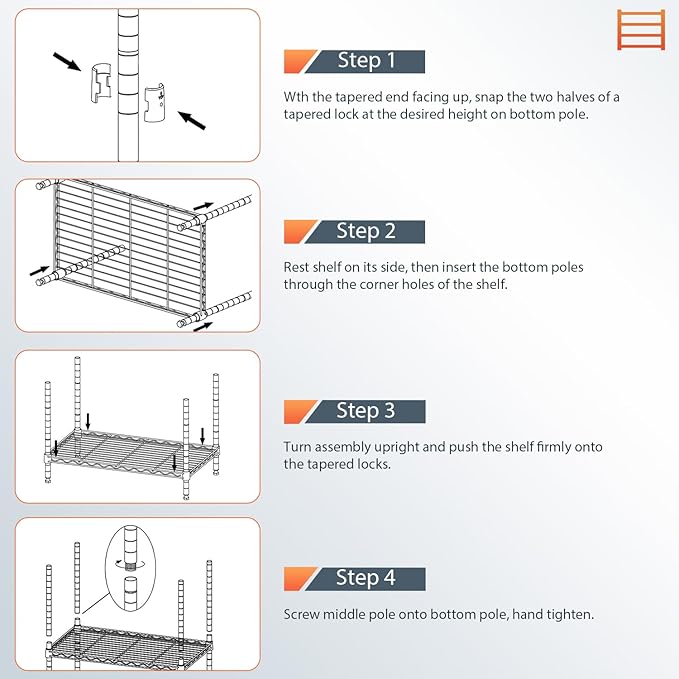 BestOffice 6-Shelf Storage Shelves, Adjustable Shelving Unit Wire Shelving Metal Shelves,11.8" D x 16.7" W x 63.6" H,Chrome