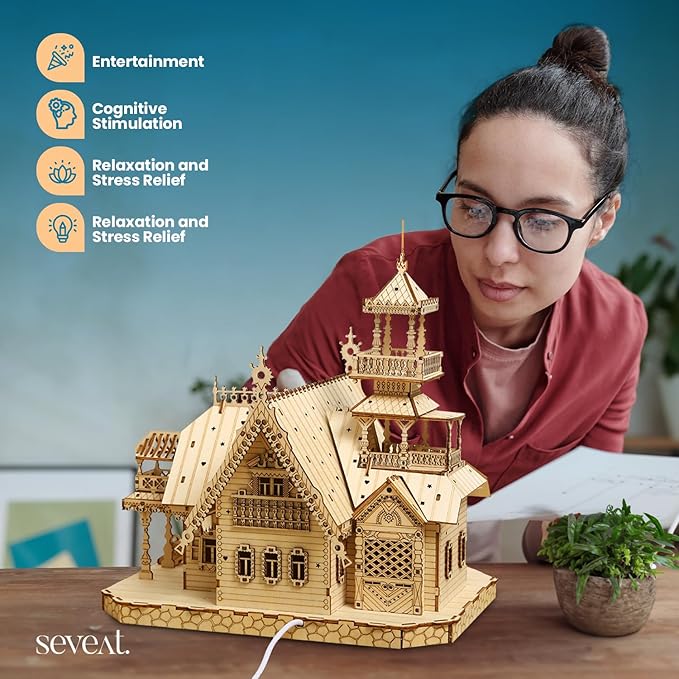3D Puzzles for Adults & Teens – 267-Piece Wooden DIY Villa Wooden Model for Adults to Build, Brain-Teasing Puzzle Game for Any Occasion (Villa)