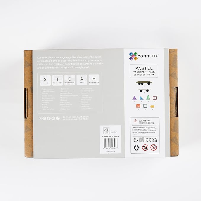 Connetix Magnetic Tiles Pastel Transport Pack, 50 Pieces