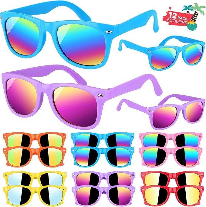 GINMIC Kids sunglasses bulk, Kids Sunglasses Party Favor, 12Pack Neon Sunglasses with UV400 Protection for Kids, Boys and Girls Age 3-8, Goody Bag Favors, Great Gift for Pool, Birthday Party Supplies