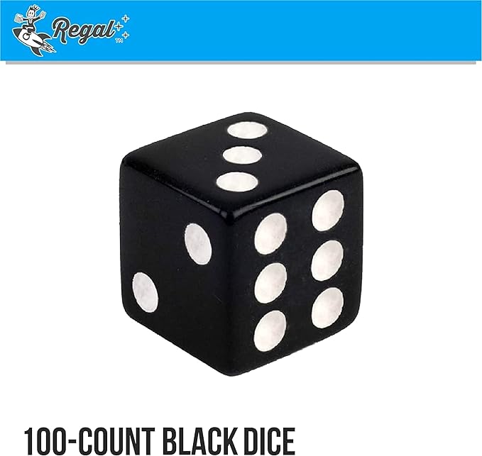 Regal Games Classic Dice Set - Black 16mm Square Dice for Classroom and Family Game Night - 100 Pieces