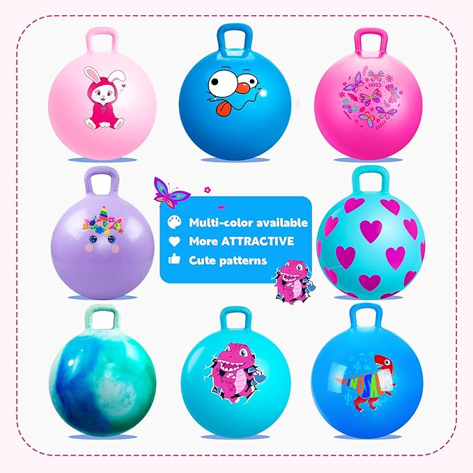 EVERICH TOY Hopper Ball, Pink Bunny Hopping Toys for Kids, 18 Inch Bouncy Ball with Handle, Indoor Outdoor Inflatable Hoppity Hop Toys for Girls Boys Gift with Pump