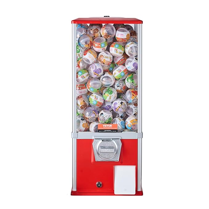 VEVOR Gumball Machine for Kids, 25" Height Home Vending Machine, PS Bouncy Balls Dispenser, Hold 230 Capsule Toys, Rectangle Bubble Gum Machine for Game Stores, Coin Operated Gumball Bank, Red