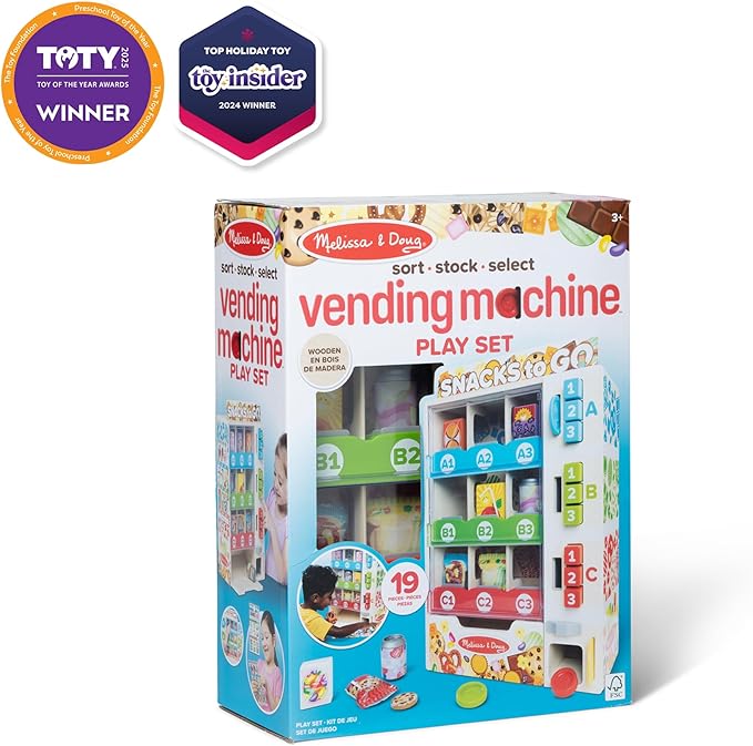 Melissa & Doug Sort, Stock, Select Wooden Vending Machine Play Set, Wooden Toy Play Food for Boys and for Girls 3+
