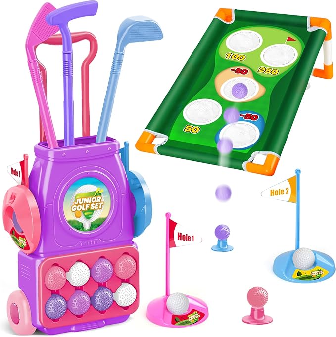 TOY Life Kids Golf Clubs Set with Golf Toss Game Toddler Baby Girl Golf Clubs 3-5 Baby Girl Golf Set Indoor & Outdoor Sport Toys Golf Game for Boys Girls Birthday Golf Gifts for 3 4 5 6 7 8 Years Old