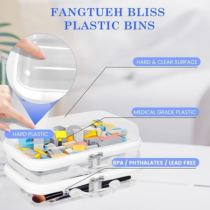 Zippered Hard Pouch, Clear Hard Shell Zipper Case, Clear Plastic Pouches Travel Bags for Kids, Storage for Building Blocks, Puzzles, Cosmetics, Small Items, Stationery Accessories,6Pack