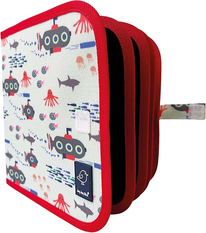 Jaq Jaq Bird Doodle It & Go Erasable Book (Submarine) | Non Toxic Reusable Compact Travel Chalk Doodle & Drawing Book for Kids and Children