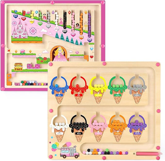 Gifts for Girls 2 in 1 Montessori Toys Magnetic Color and Number Maze Toys for Girls Toddler Wooden Magnetic Puzzles Toddler Preschool Learning Activities Busy Board Game